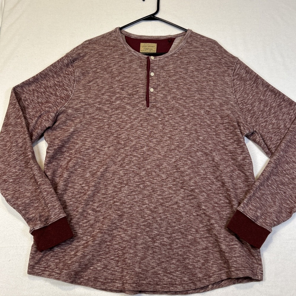 Lucky Brand Mens XXL Long Sleeve Pullover Henley Shirt Maroon Red Casual 2XL